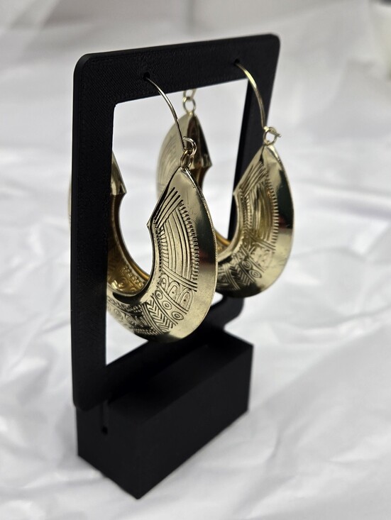 Jewelry - Gold Engraved Crescent Hoop Earrings - Women Jewelry